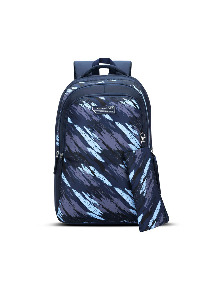 Lavie Sport 36L Crayon Backpack 19 inches Laptop Compatible Pencil Pouch |(Navy Blue) (Set of 2)-image-24
