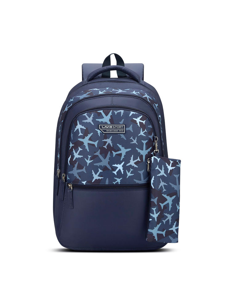 Lavie Sport 36L Aerospace Backpack 19 inches Laptop Compatible Pencil Pouch |+/(Navy Blue) (Set of 2)-image-4