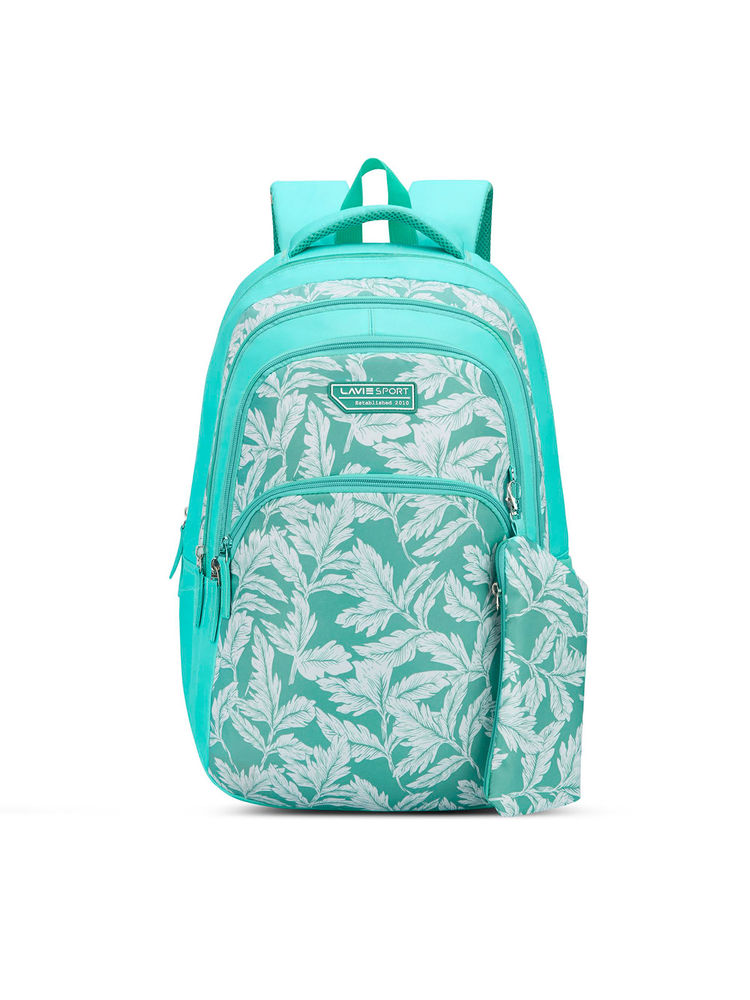 Lavie Sport 36L Leaflet Backpack 19 inches Laptop Compatible Pencil Pouch |+/(Teal) (Set of 2)-picture-10