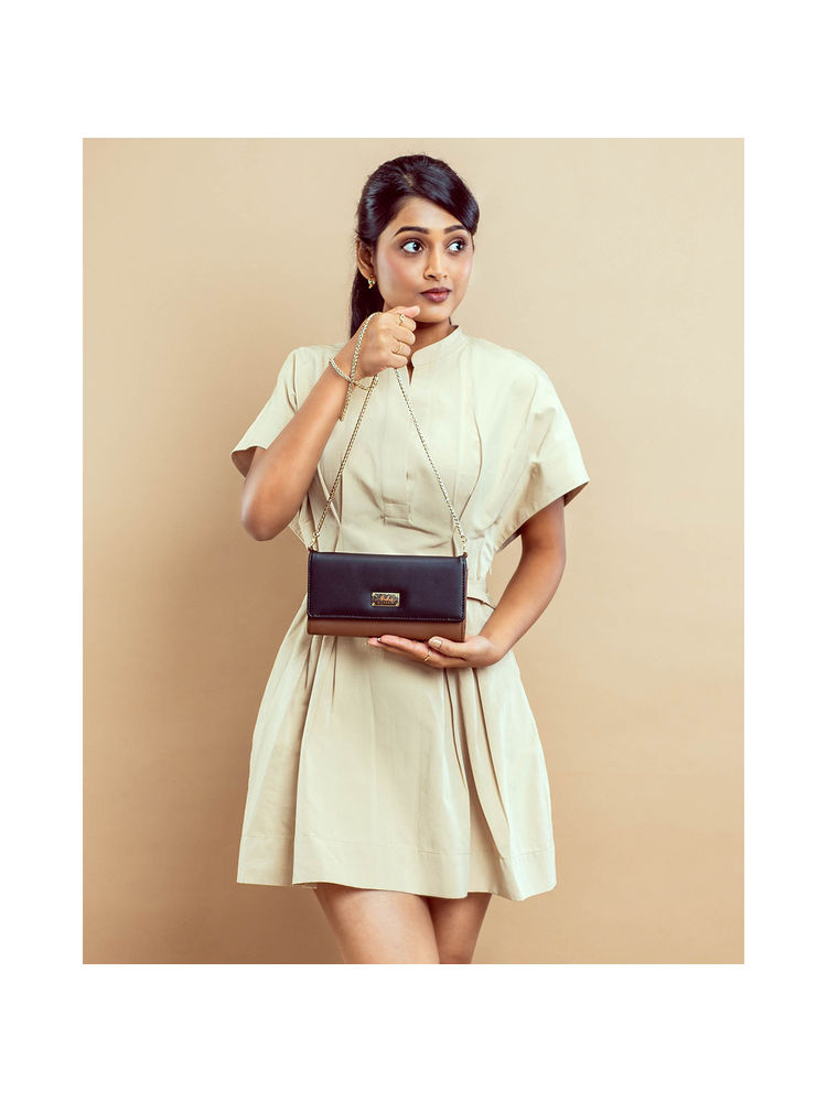 Strokes by Namrata Mehta Black & Tan Caramel Clutch Wallet Cum Sling-picture-15