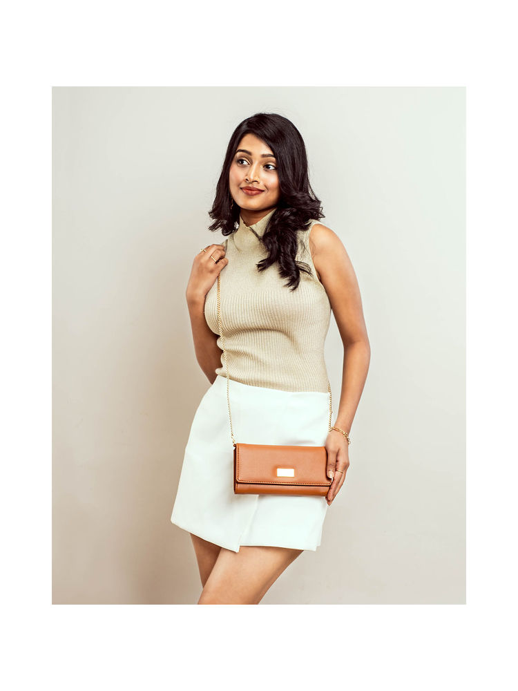 Strokes by Namrata Mehta Timeless Tan Clutch Wallet Cum Sling-picture-28