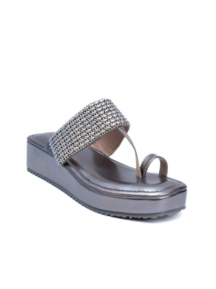 Dapper Feet Embellished/sequined Strap Kolhapuri Silver-image-19