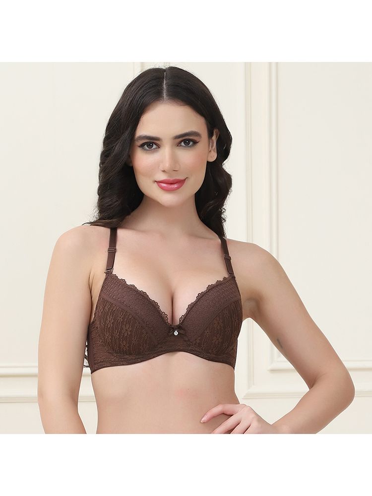 PrettyCat Underwire Lightly Padded T-Shirt Bra with Sexy Trim Lace Brown-picture-11