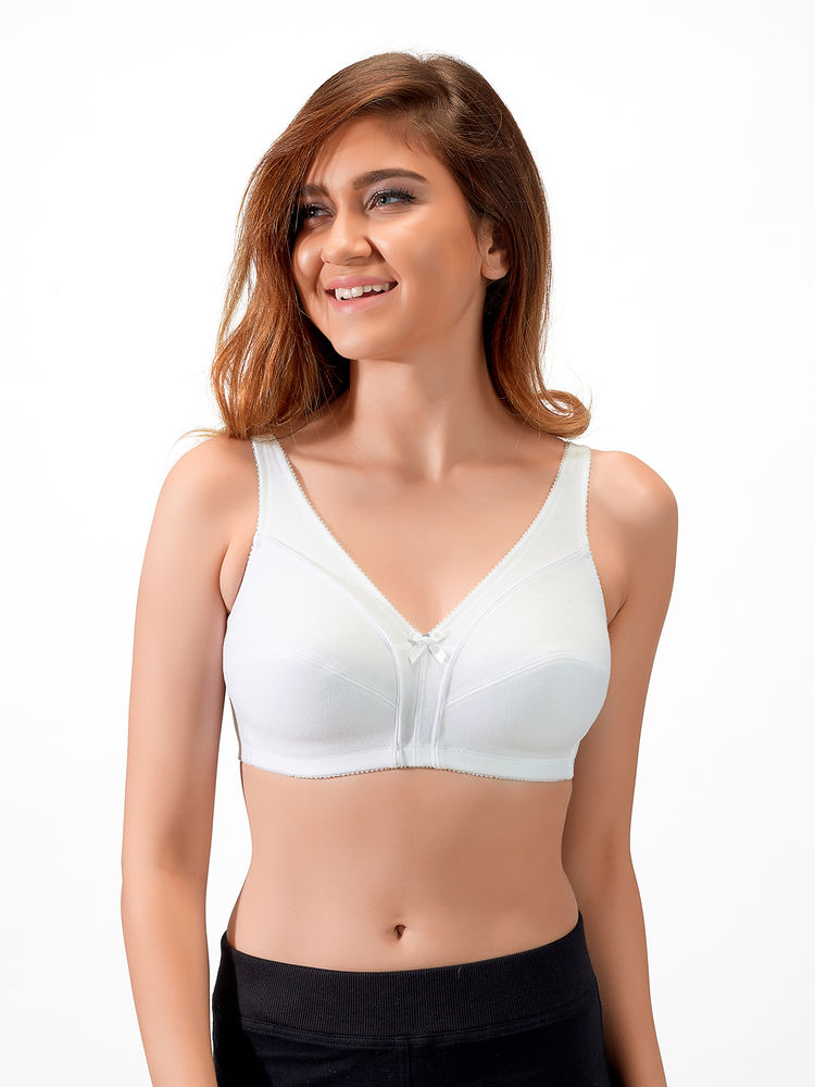 Juliet Non Padded Non Wired Cut & Sew Plain Cotton Minimiser Bra - White