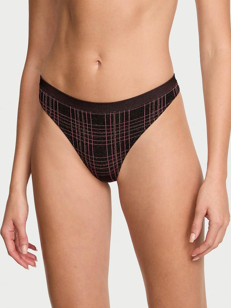 victoria's secret intimates Victoria's Secret Black Seamless Shimmer Plaid Thong Panty-picture-20