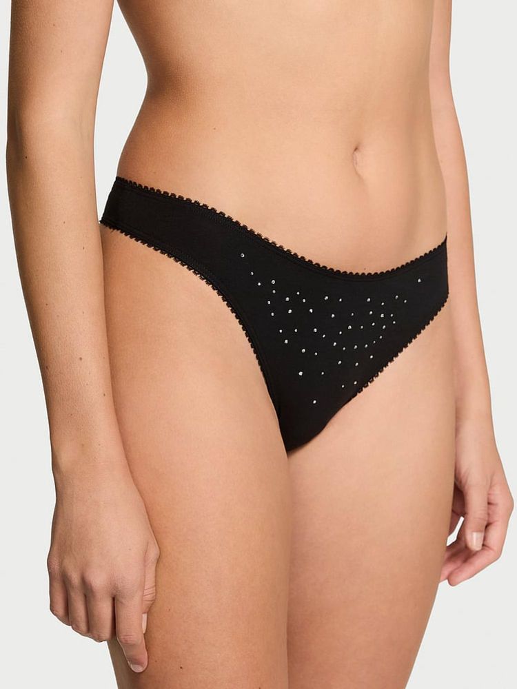 victoria's secret intimates Victoria's Secret Black Stretch Cotton Sparkle High Leg Scoop Thong Panty-picture-33