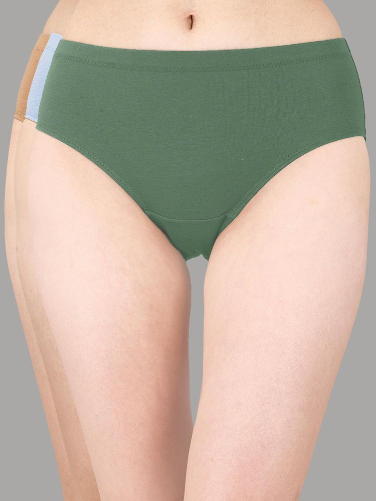 SOIE Womens High Rise Full Coverage Solid Cotton Stretch Hipsters (Pack Of 3)-picture-20