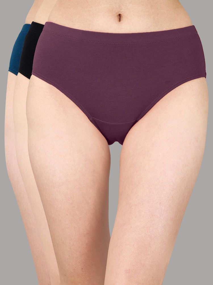 SOIE Womens High Rise Full Coverage Solid Cotton Stretch Hipsters (Pack Of 3)-picture-39