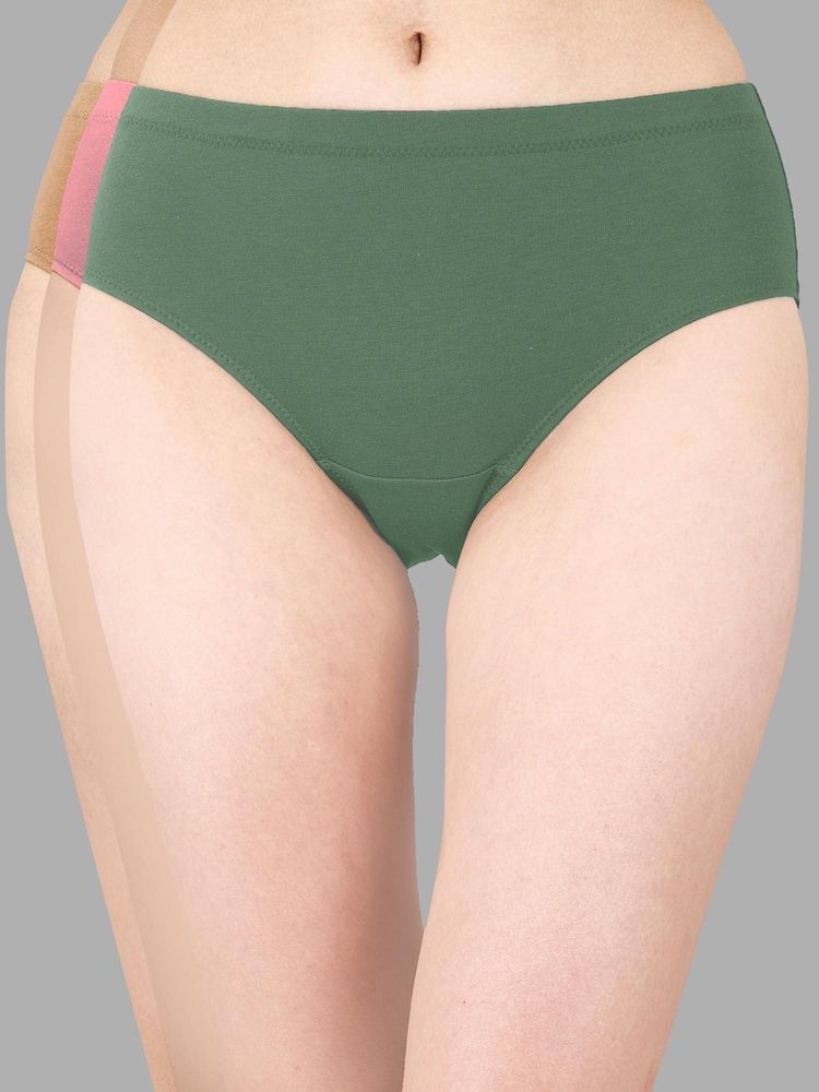 SOIE Womens High Rise Full Coverage Solid Cotton Stretch Hipsters (Pack Of 3)-image-2