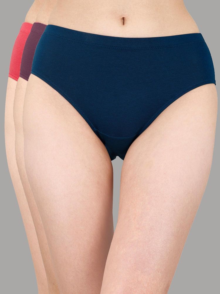 SOIE Womens High Rise Full Coverage Solid Cotton Stretch Hipsters (Pack Of 3)-picture-11