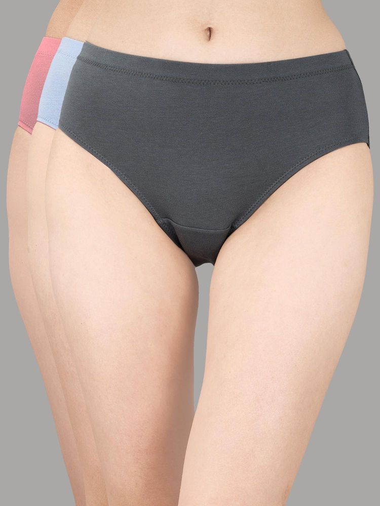 SOIE Womens High Rise Full Coverage Solid Cotton Stretch Hipsters (Pack Of 3)-picture-26