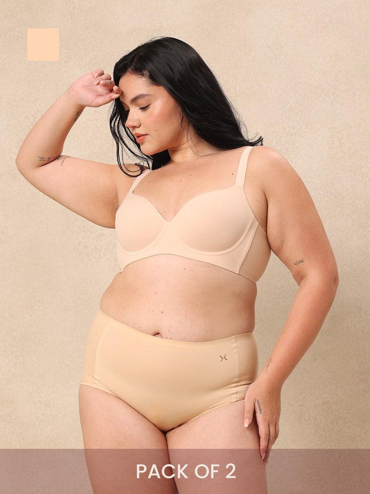 Krvvy Cream Airsoft Womens High Coverage Mid Rise Seamless Boyshorts (Pack Of 2)-picture-11