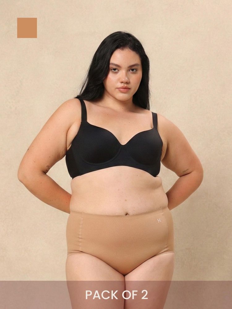Krvvy Beige Airsoft Womens High Coverage Mid Rise Seamless Boyshorts (Pack Of 2)-picture-10
