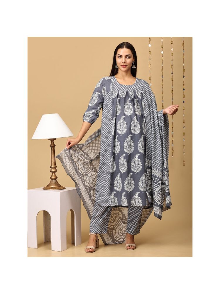 The Mom Store Naval Nirvana Maternity and Nursing Kurta with Pant and Dupatta (Set of 3)-picture-16