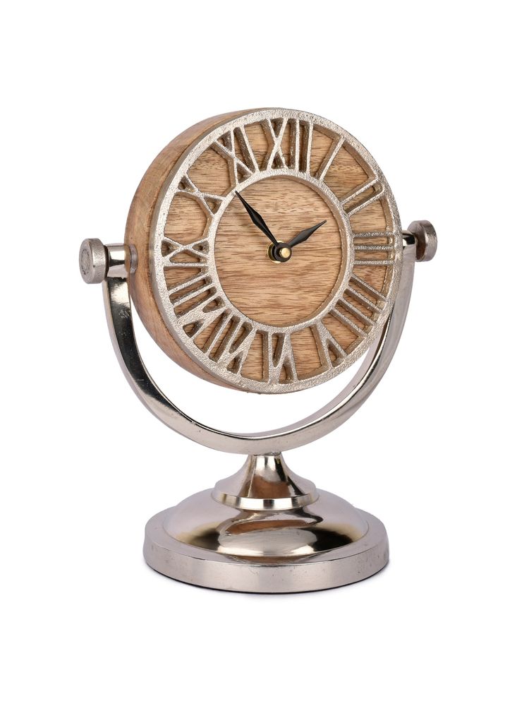 Manor House House Eham Table Clock 9.5 inches Tall Nickel & Wood Finish-image-5