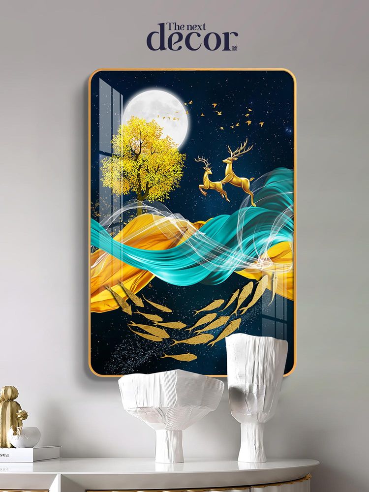 The Next Decor Golden Harmony Deer Wood Glass Finish Wall Art-image-10