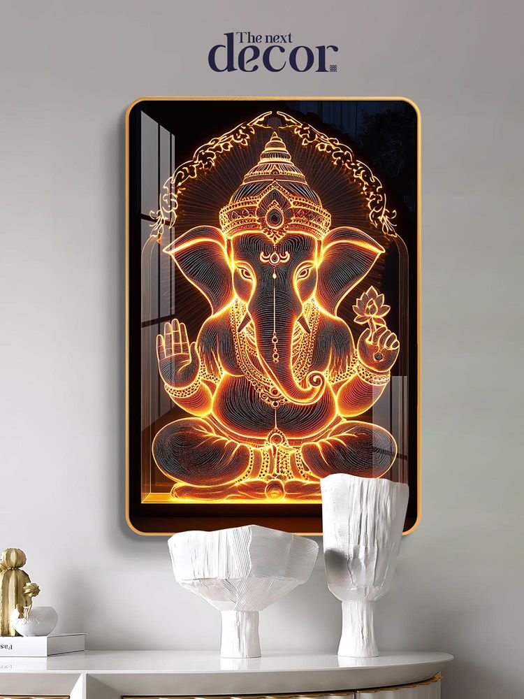 The Next Decor Jai Shri Ganesh Wood Glass Finish Wall Art-image-9