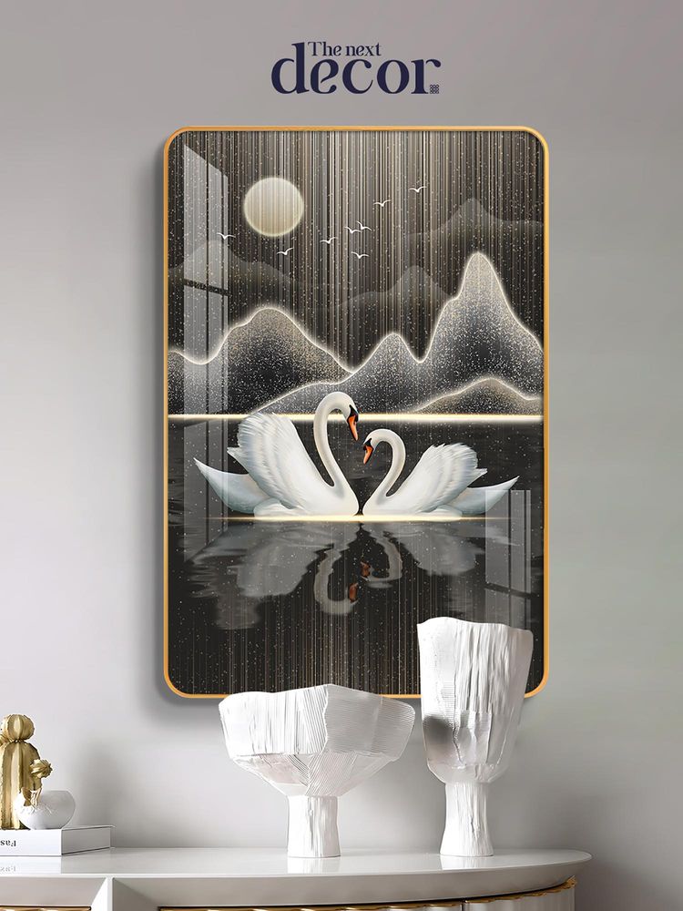 The Next Decor Swan Serenade Wood Glass Finish Wall Art-image-1