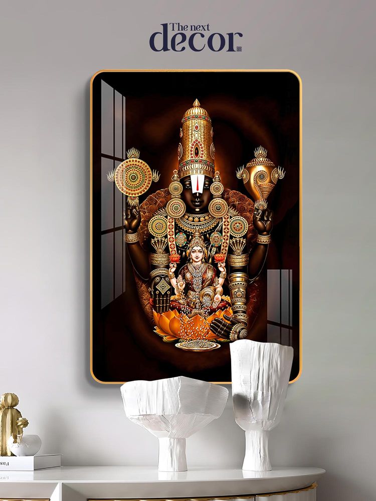 The Next Decor Hrudaya Laxmi Narayana God Wood Glass Finish Wall Art-image-7