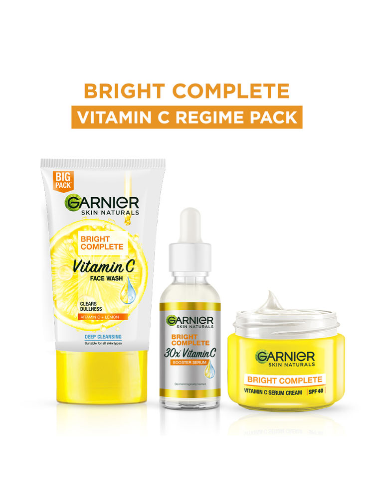 Garnier Vitamin C Regime Bright Complete Facewash With Vitamin C Serum, Serum Cream SPF 40