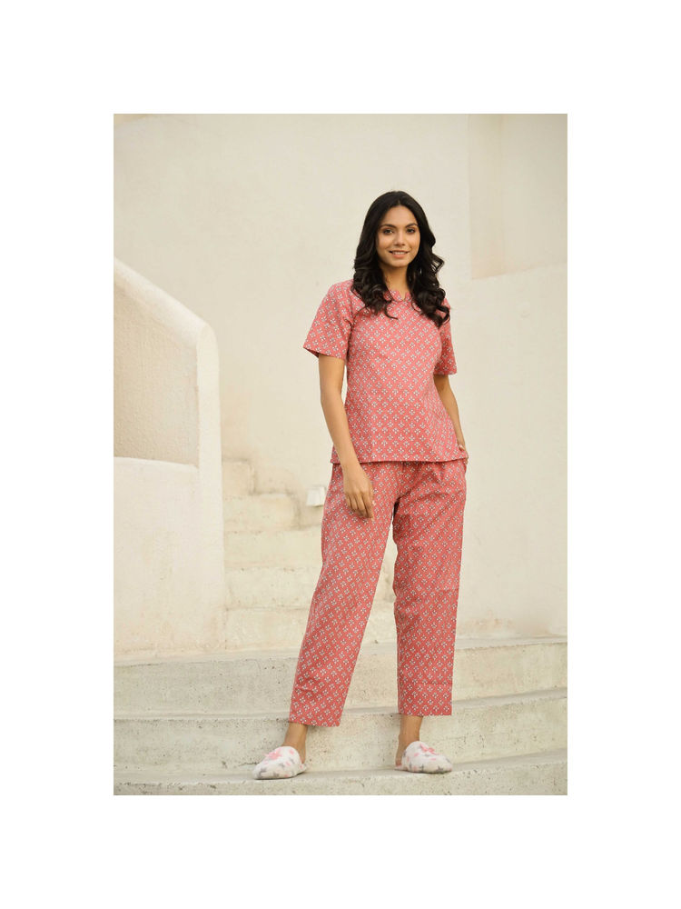 sanskrutihomes SAY Pink Color Printed Women Pure Cotton Top & Pyjama Night Suit (Set of 2)-picture-21