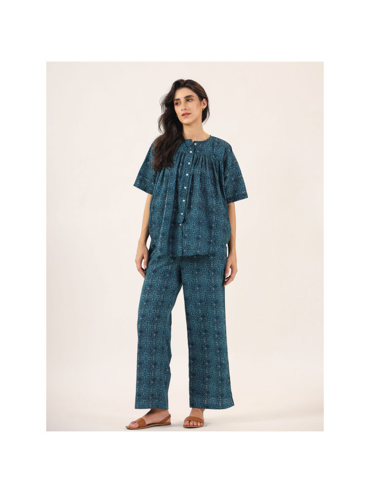 sanskrutihomes SAY Blue Color Printed Women Pure Cotton Top & Pyjama Night Suit (Set of 2)-picture-17