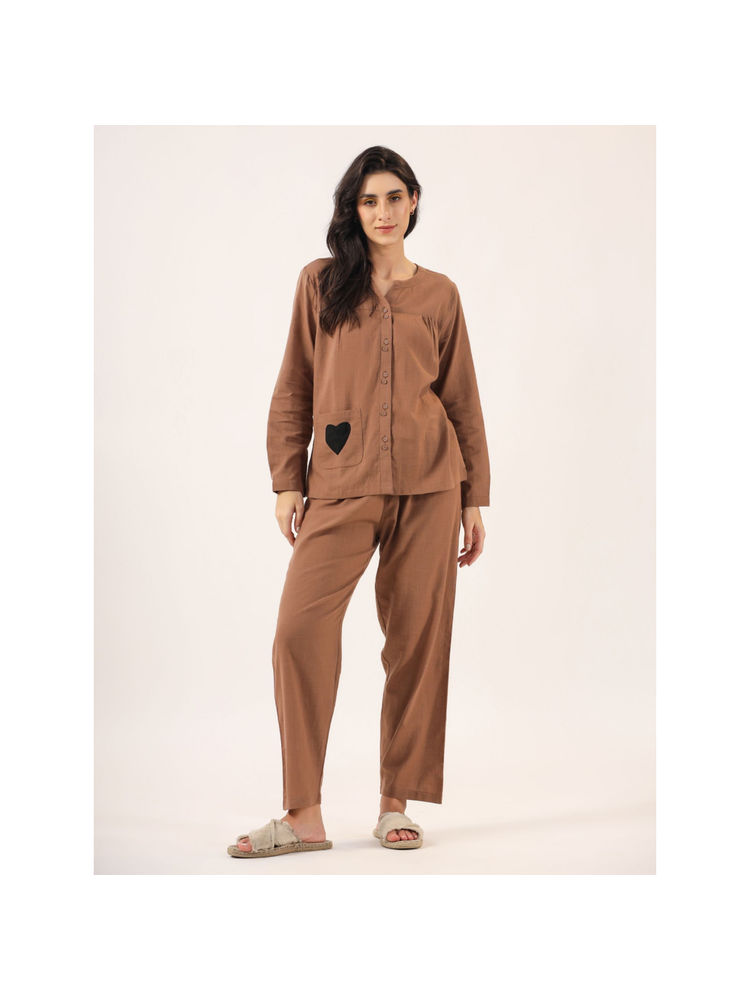 sanskrutihomes SAY Brown Color Solid Women Pure Cotton Top & Pyjama Night Suit (Set of 2)-picture-19
