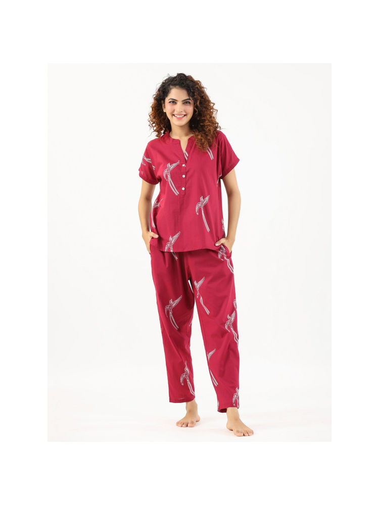 sanskrutihomes SAY Magenta Color Printed Women Pure Cotton Top & Pyjama Night Suit (Set of 2)-picture-25