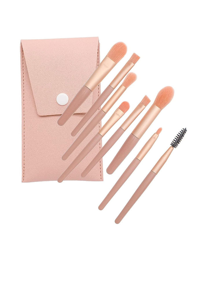 Kazarmaa Makeup Pink Brush With Lether Bag Storage - Set Of 8-picture-20