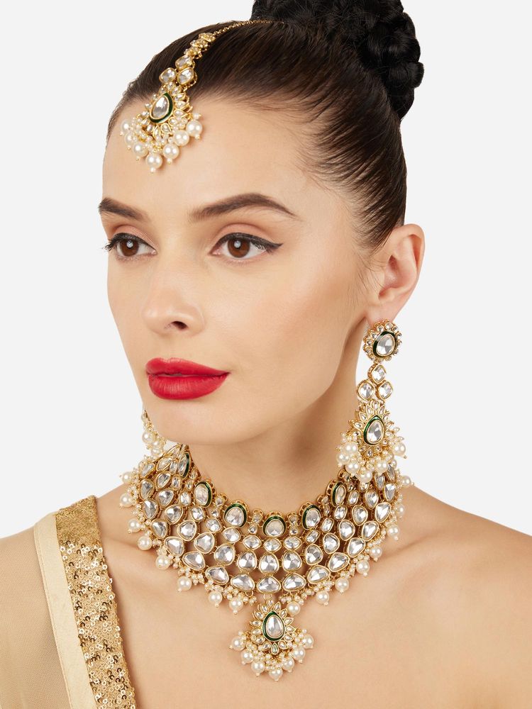 Zaveri Pearls Gold Plated Kundan and Pearls Bridal Jewellery Set-picture-10