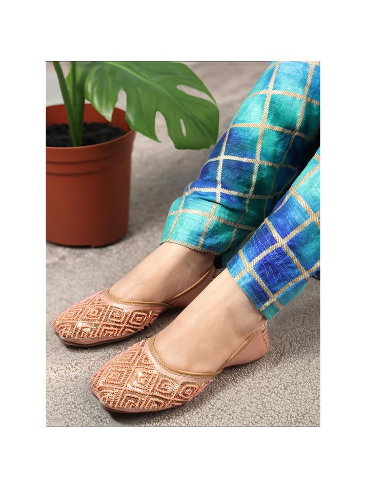 Iconics Peach Slip On Women Juttis-picture-15