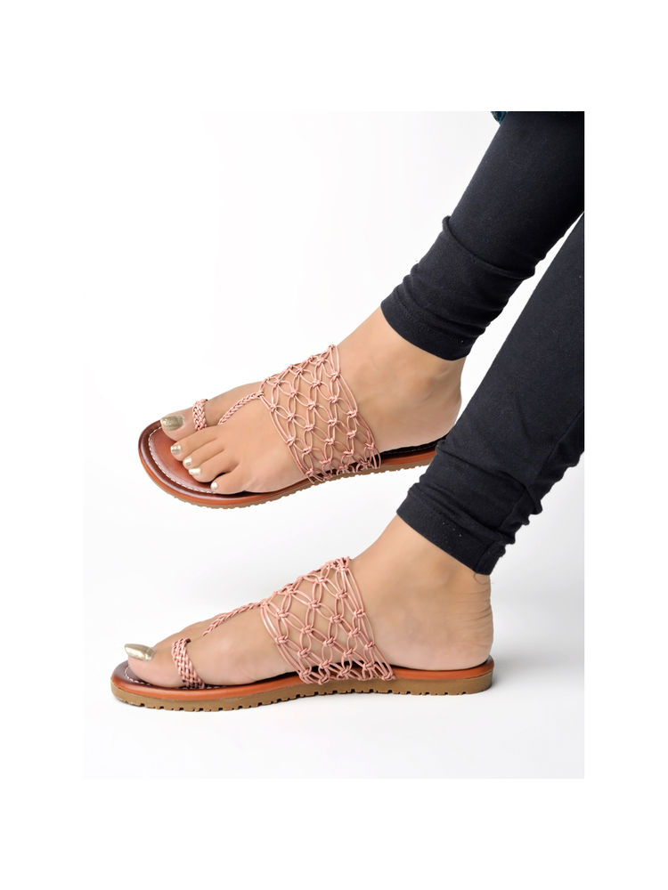 Shoetopia Peach Kolhapuri Flats for Women & Girls-picture-17