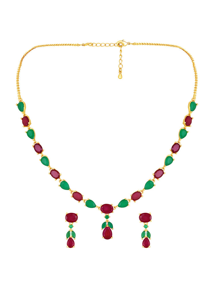 Peora Multi-Color Faux Ruby and Emerald Studded Gold Plated Jewellery Set-image-21