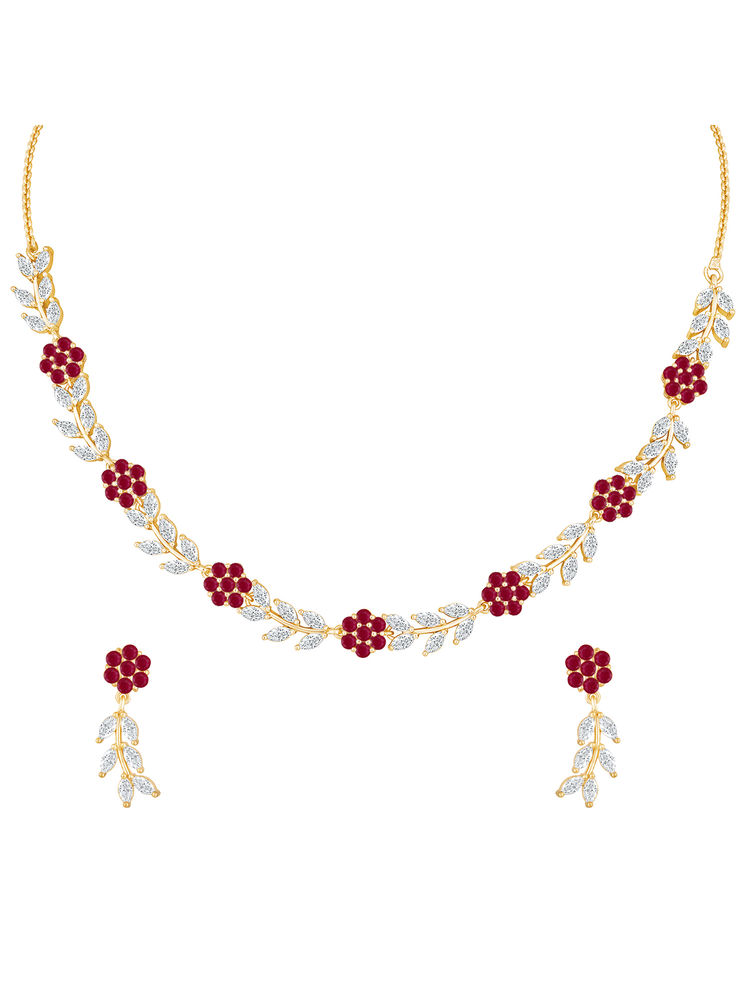 Peora Gold Plated Floral Shaped with CZ Studded Choke Jewellery Set-picture-33