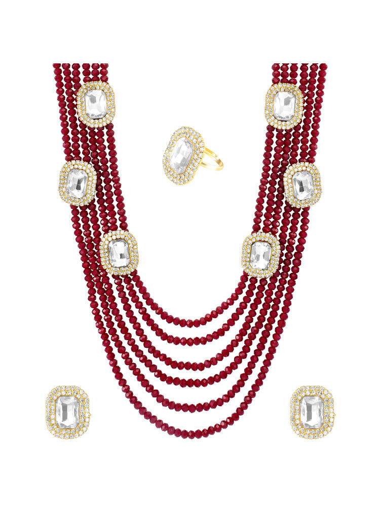 Peora Maroon Beads Ethnic Long Jewellery Set-picture-24