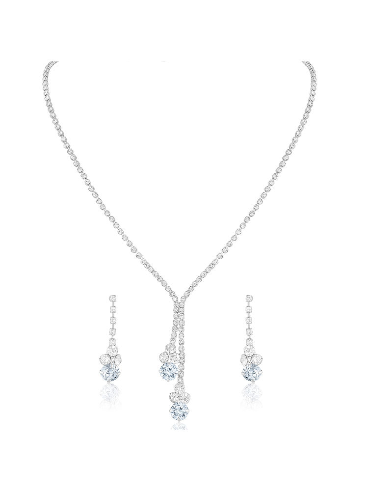 Peora Silver Plated Crystal Studded Pendant Style Jewellery Set-image-46