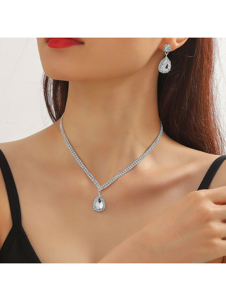 Peora Silver Plated Cubic Zirconia Studded Jewellery Set-picture-15