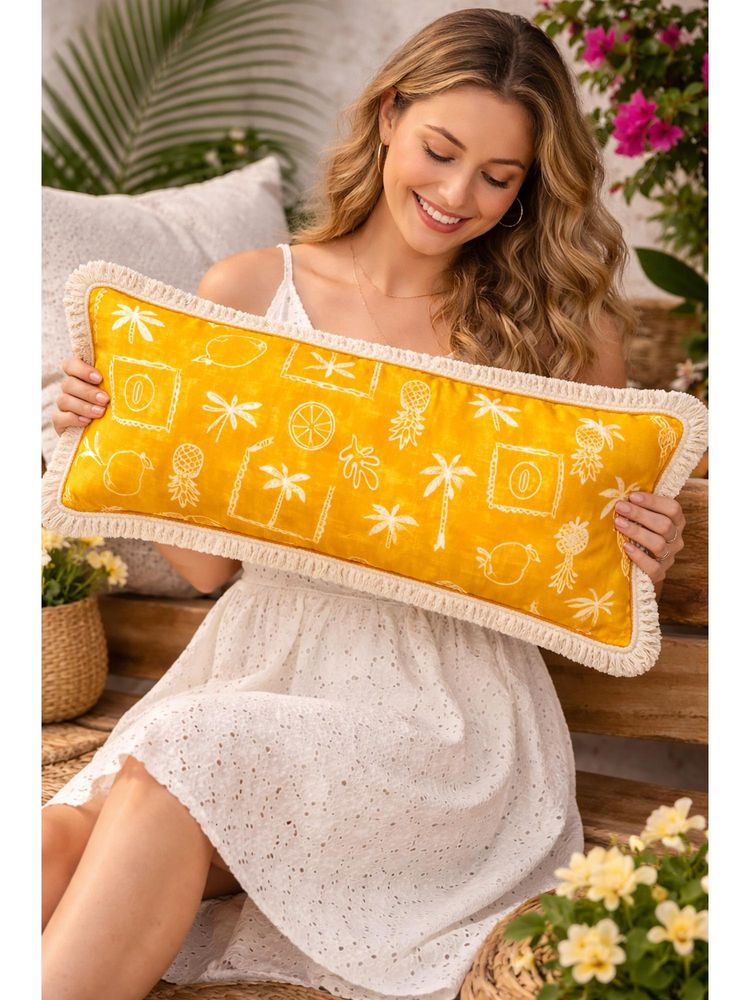 THROW PILLOW Yellow Palm Fringe Cushion Cover-picture-23
