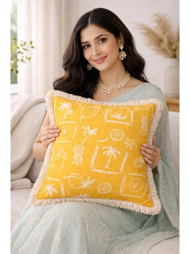 THROW PILLOW Yellow Palm Fringe Cushion Cover-image-41