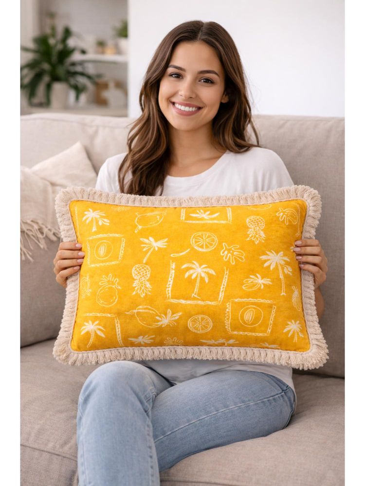 THROW PILLOW Yellow Palm Fringe Cushion Cover-picture-6