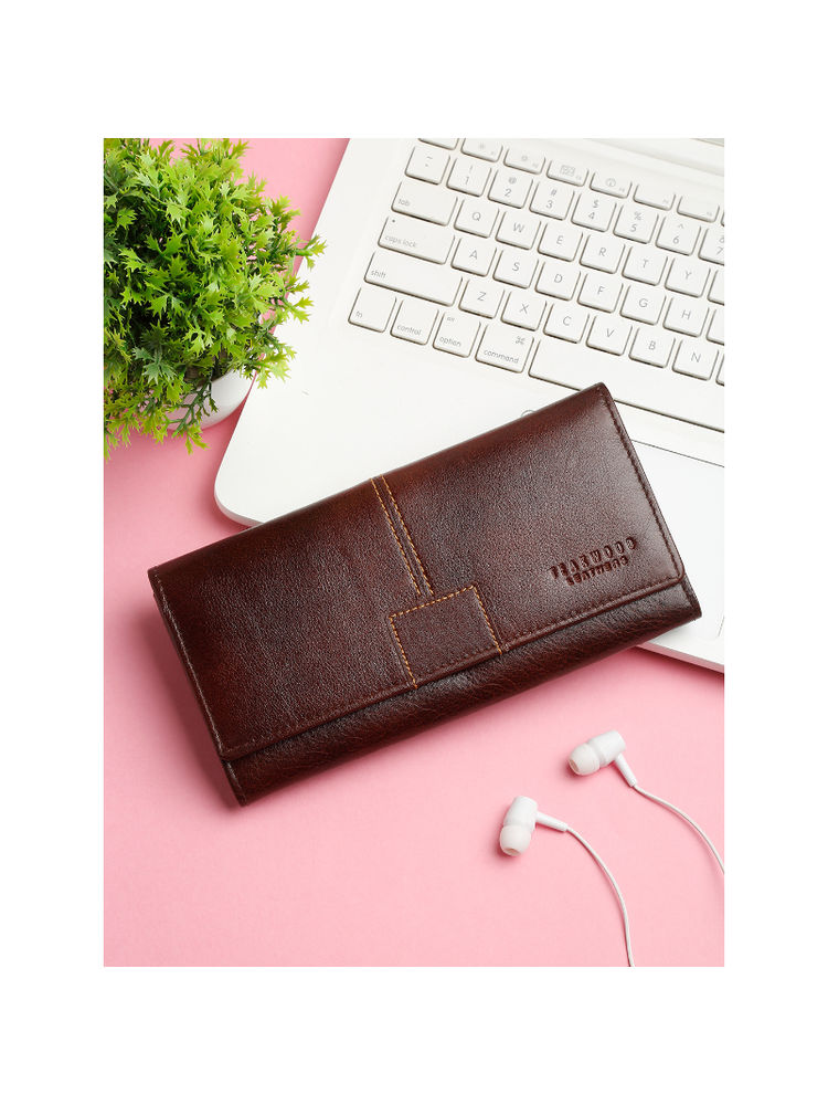 Teakwood Women Maroon Solid Three Fold Wallet