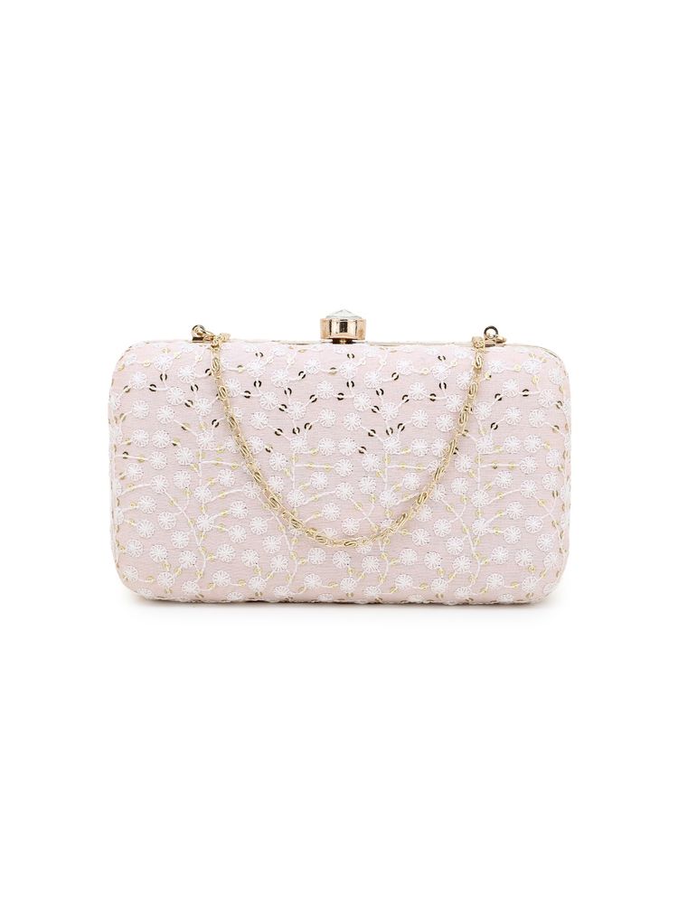Anekaant Hue Pastel Pink & Gold Faux Silk Sequin Embroidered Box Clutch-image-22