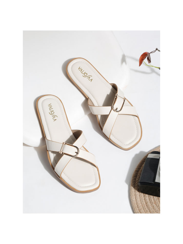 VALIOSAA Women White Square Toe Casual Flats-picture-21