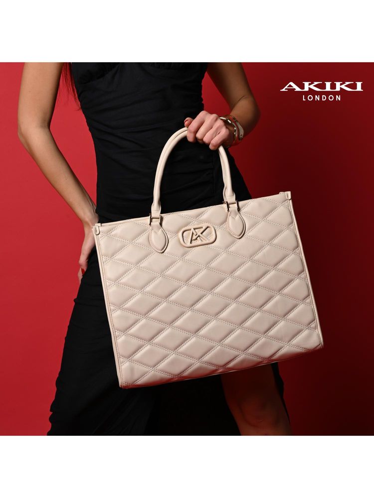 Akiki London Paddington Box Satchel Bag With Detachable Strap - Off White (XL)-image-40
