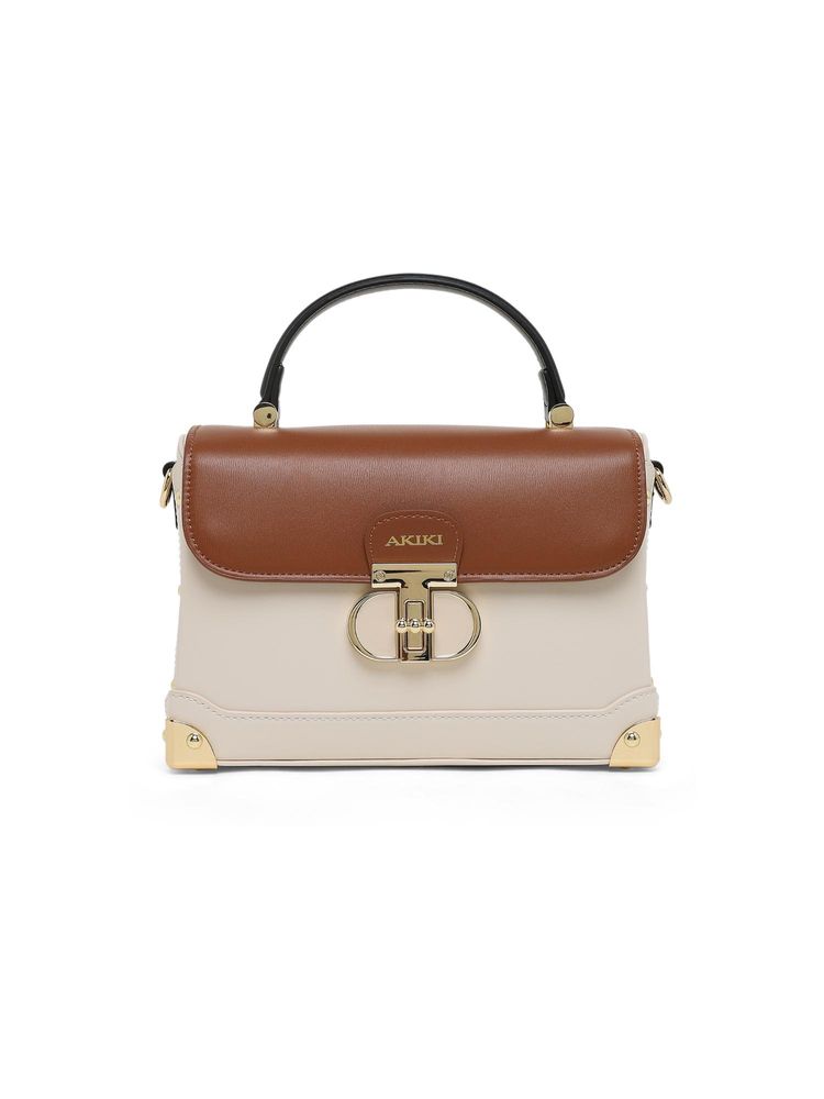 Akiki London Westminster Satchel Bag With Detachable Strap - White/Tan (S)-picture-25