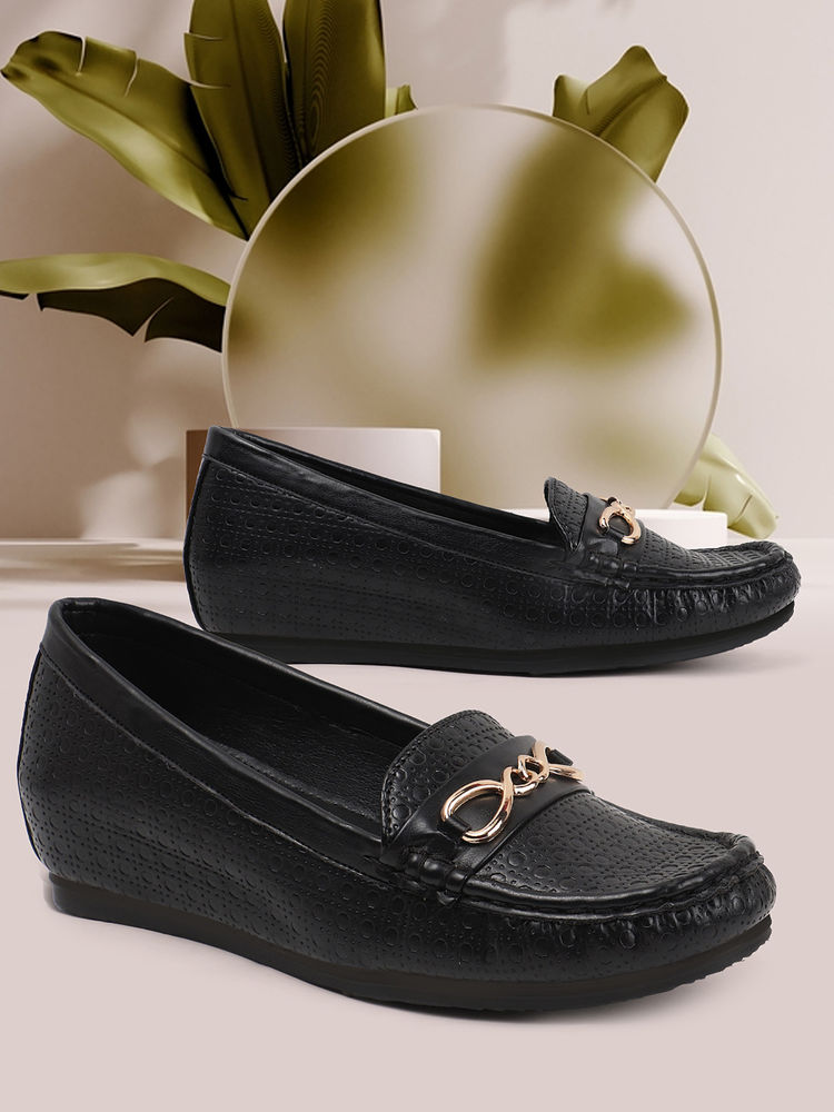 Carlton London Women Black Casual Slip-On infinity Chain Detail Loafers-picture-14