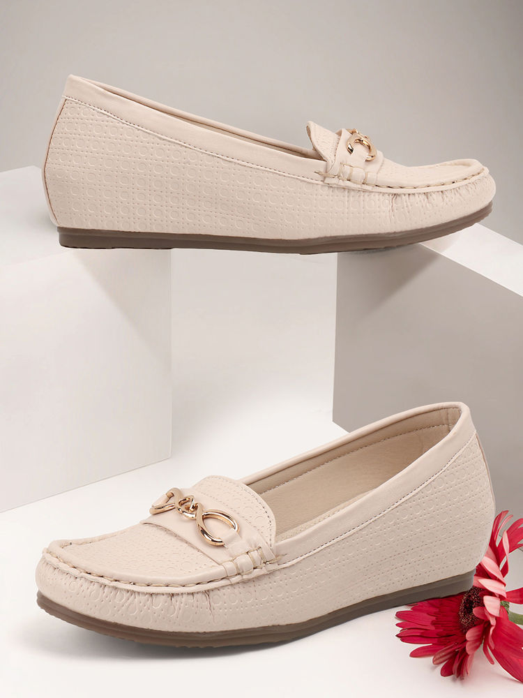 Carlton London Women Beige Casual Slip-On infinity Chain Detail Loafers-picture-22