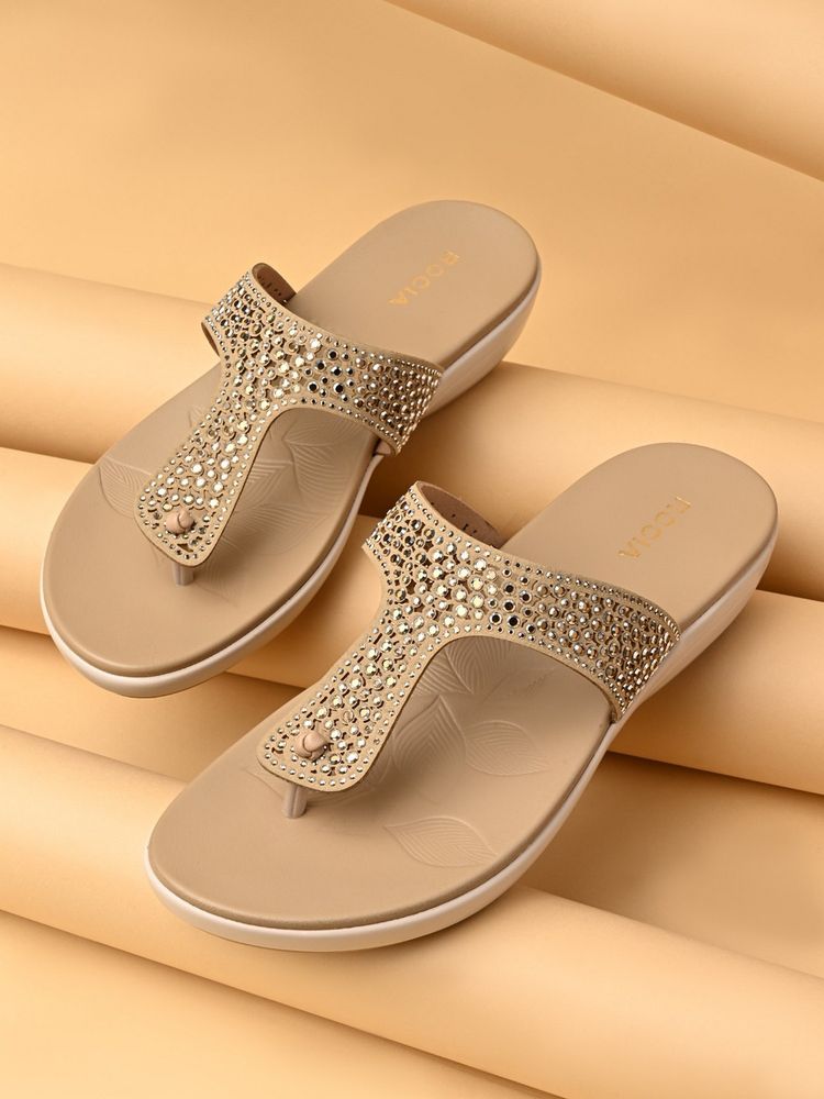 ROCIA By Regal Beige Women Diamond Studded Flats-image-7