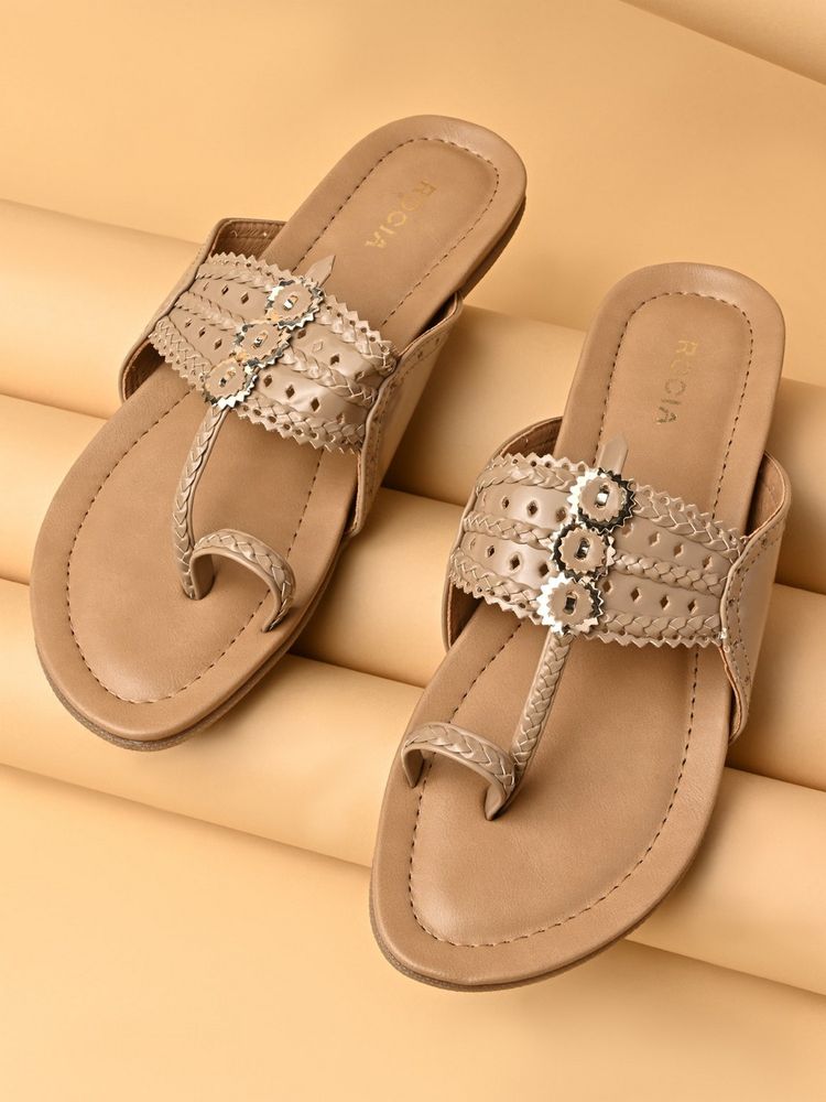 ROCIA By Regal Beige Women Patent Flat Kolhapuris-picture-12