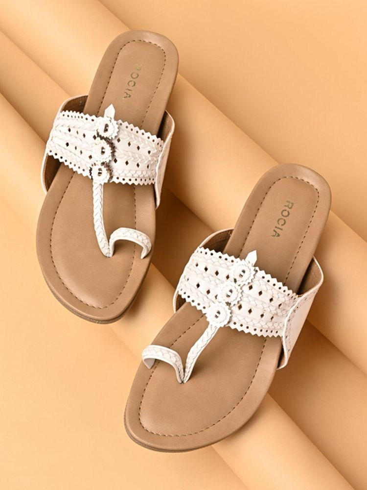 ROCIA By Regal White Women Patent Flat Kolhapuris-picture-23